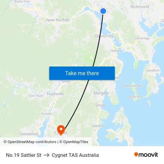 No.19 Sattler St to Cygnet TAS Australia map
