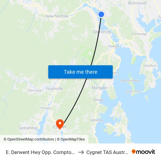 E. Derwent Hwy Opp. Compton Rd to Cygnet TAS Australia map