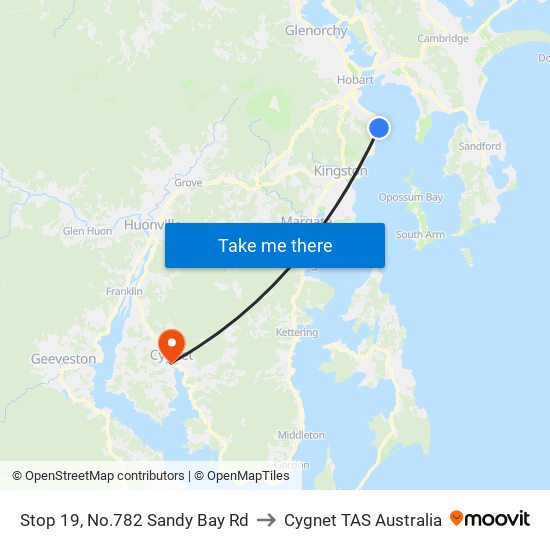 Stop 19, No.782 Sandy Bay Rd to Cygnet TAS Australia map