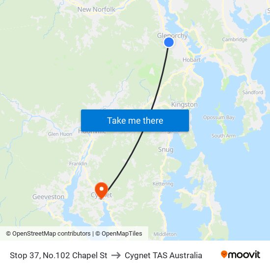 Stop 37, No.102 Chapel St to Cygnet TAS Australia map