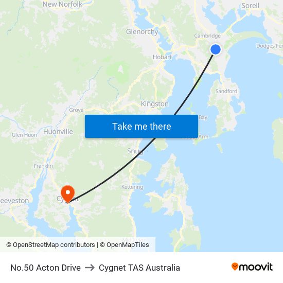 No.50 Acton Drive to Cygnet TAS Australia map