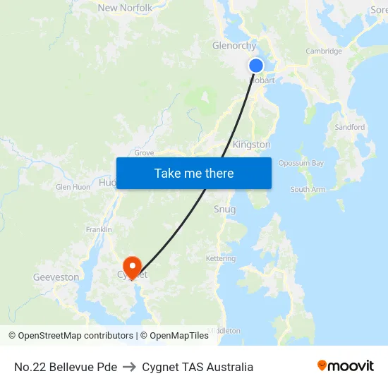 No.22 Bellevue Pde to Cygnet TAS Australia map
