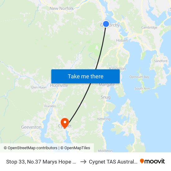 Stop 33, No.37 Marys Hope Rd to Cygnet TAS Australia map