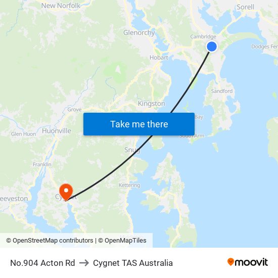No.904 Acton Rd to Cygnet TAS Australia map