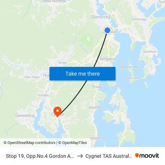 Stop 19, Opp.No.4 Gordon Ave to Cygnet TAS Australia map