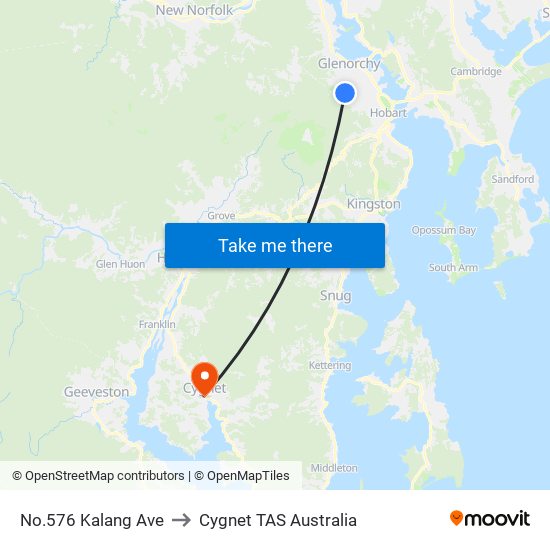 No.576 Kalang Ave to Cygnet TAS Australia map