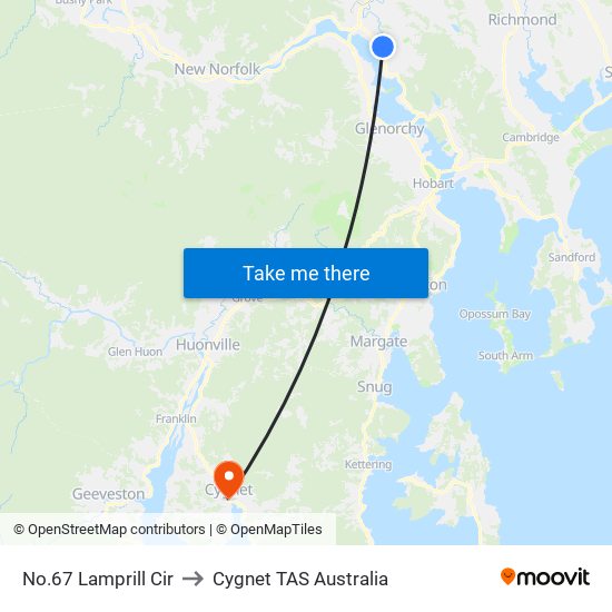 No.67 Lamprill Cir to Cygnet TAS Australia map