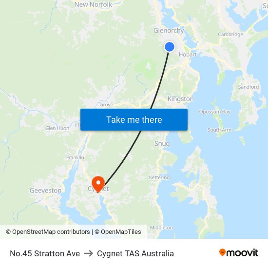 No.45 Stratton Ave to Cygnet TAS Australia map