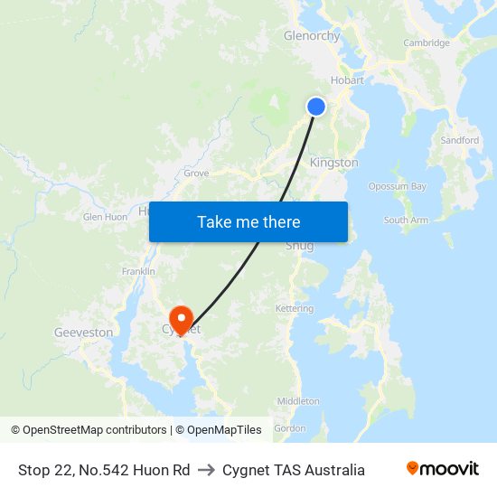 Stop 22, No.542 Huon Rd to Cygnet TAS Australia map