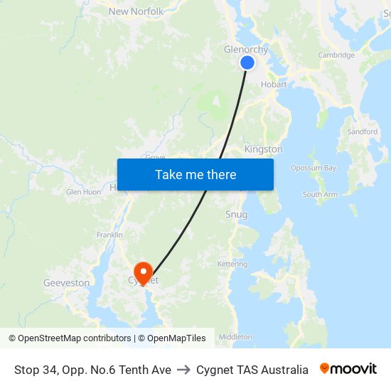 Stop 34, Opp. No.6 Tenth Ave to Cygnet TAS Australia map