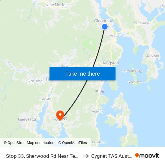 Stop 33, Sherwood Rd Near Tenth Ave to Cygnet TAS Australia map