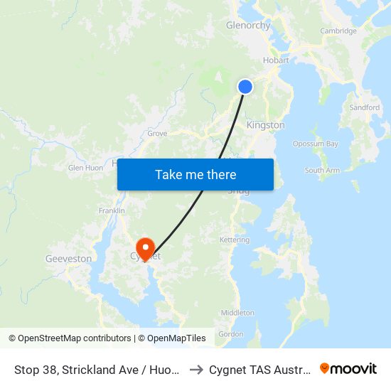 Stop 38, Strickland Ave / Huon Rd to Cygnet TAS Australia map