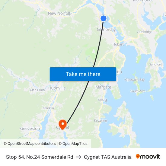 Stop 54, No.24 Somerdale Rd to Cygnet TAS Australia map