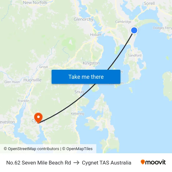 No.62 Seven Mile Beach Rd to Cygnet TAS Australia map