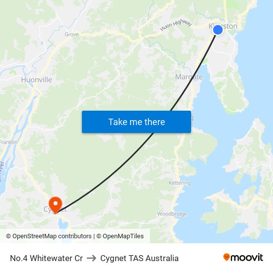 No.4 Whitewater Cr to Cygnet TAS Australia map