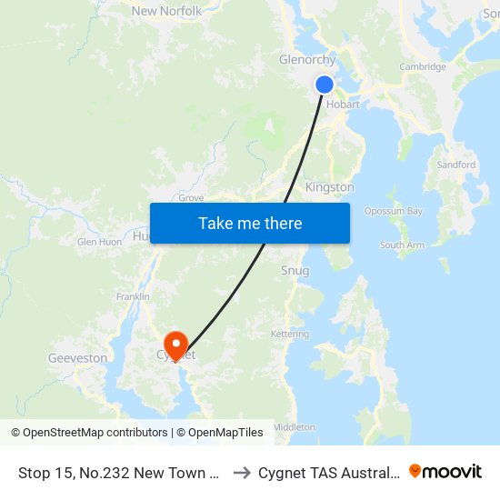 Stop 15, No.232 New Town Rd to Cygnet TAS Australia map