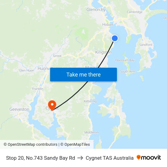 Stop 20, No.743 Sandy Bay Rd to Cygnet TAS Australia map