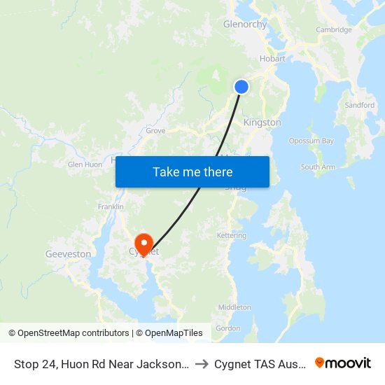 Stop 24, Huon Rd Near Jacksons Bend to Cygnet TAS Australia map