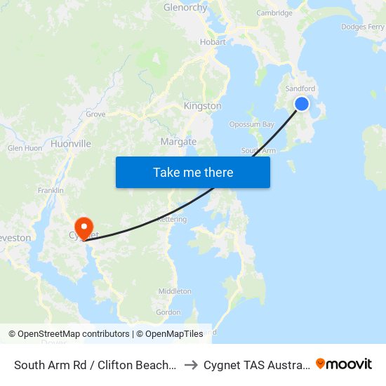 South Arm Rd / Clifton Beach Rd to Cygnet TAS Australia map