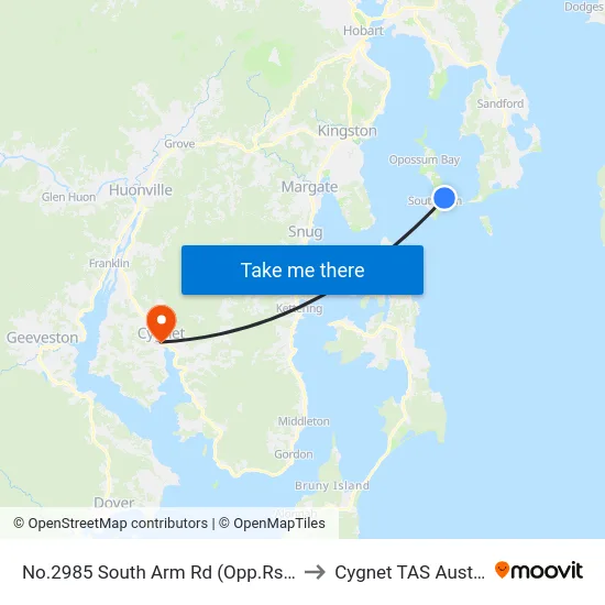 No.2985 South Arm Rd (Opp.Rsl Club) to Cygnet TAS Australia map