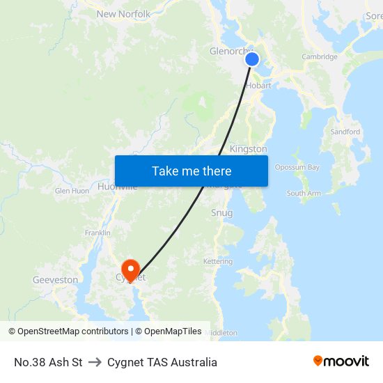 No.38 Ash St to Cygnet TAS Australia map