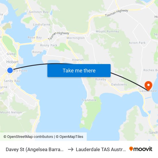 Davey St (Angelsea Barracks) to Lauderdale TAS Australia map