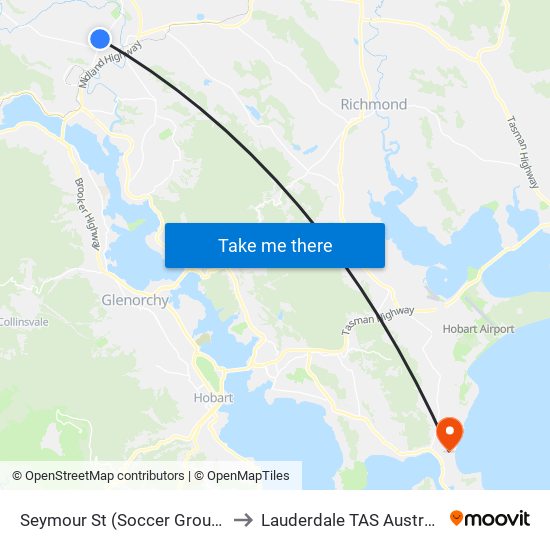 Seymour St (Soccer Ground) to Lauderdale TAS Australia map