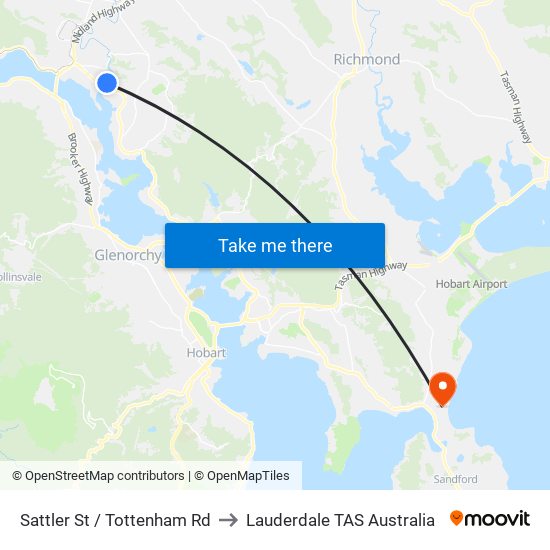 Sattler St  / Tottenham Rd to Lauderdale TAS Australia map