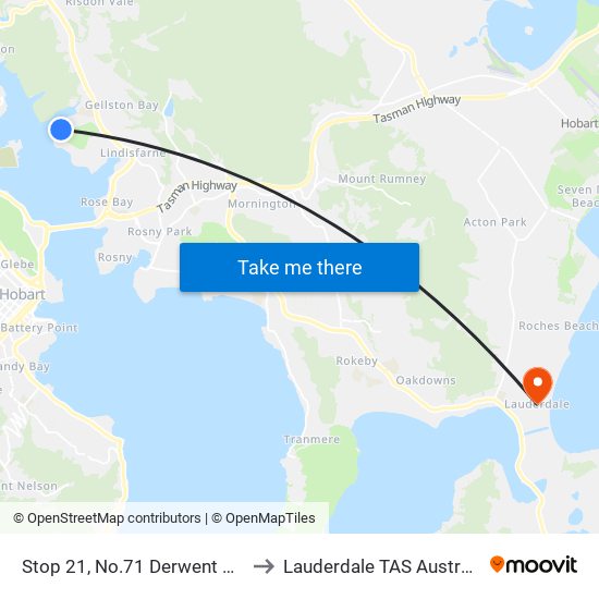 Stop 21, No.71 Derwent Ave to Lauderdale TAS Australia map