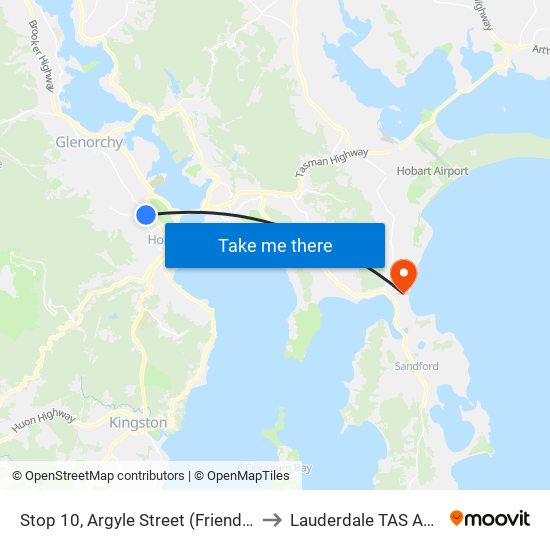 Stop 10, Argyle Street (Friends School) to Lauderdale TAS Australia map