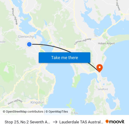 Stop 25, No.2 Seventh Ave to Lauderdale TAS Australia map