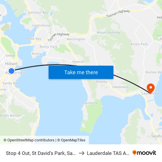 Stop 4 Out, St David's Park, Sandy Bay Rd to Lauderdale TAS Australia map
