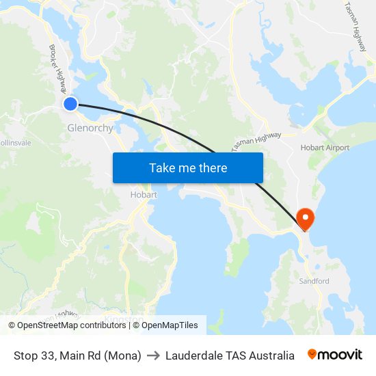 Stop 33, Main Rd (Mona) to Lauderdale TAS Australia map