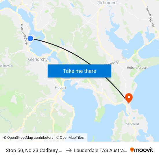 Stop 50, No.23 Cadbury Rd to Lauderdale TAS Australia map