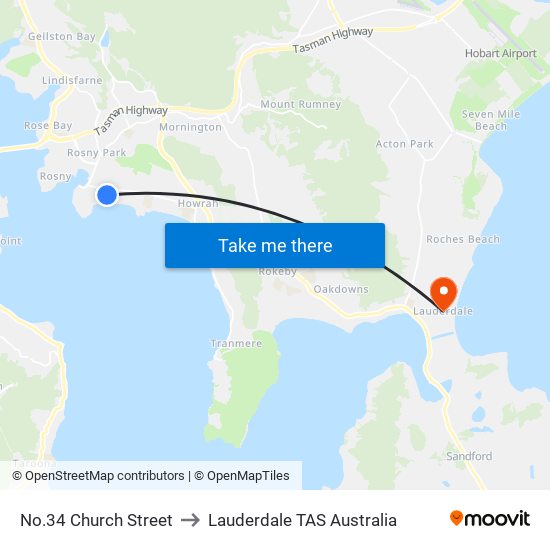 No.34 Church Street to Lauderdale TAS Australia map