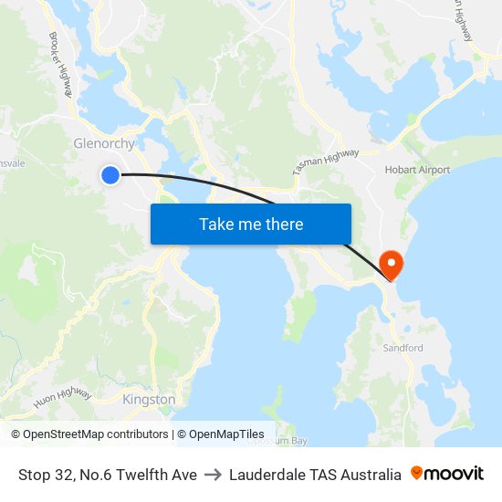 Stop 32, No.6 Twelfth Ave to Lauderdale TAS Australia map