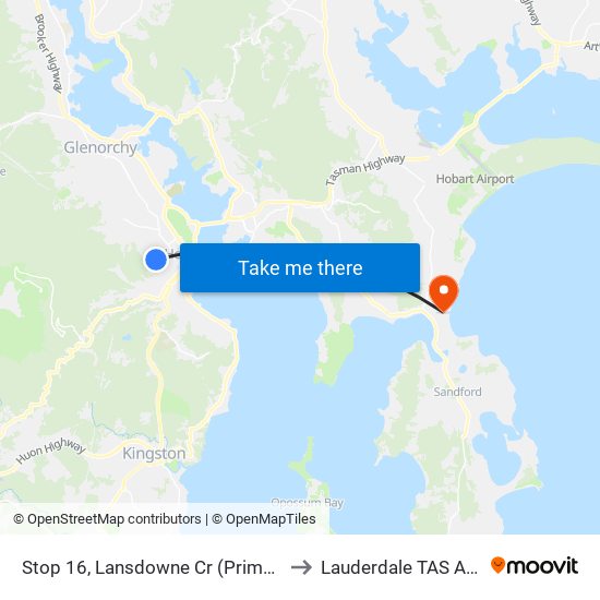 Stop 16, Lansdowne Cr (Primary School) to Lauderdale TAS Australia map