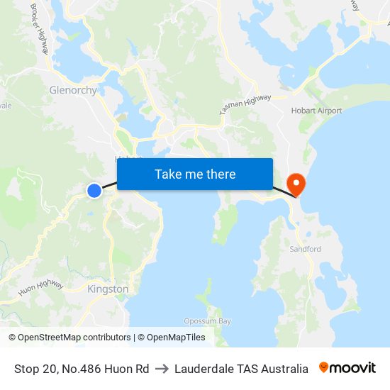 Stop 20, No.486 Huon Rd to Lauderdale TAS Australia map