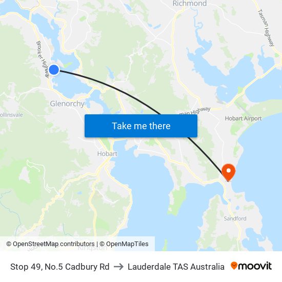 Stop 49, No.5 Cadbury Rd to Lauderdale TAS Australia map