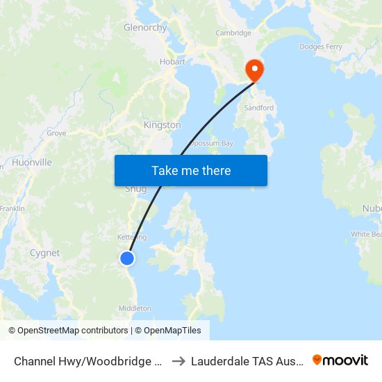 Channel Hwy/Woodbridge Hill Rd to Lauderdale TAS Australia map