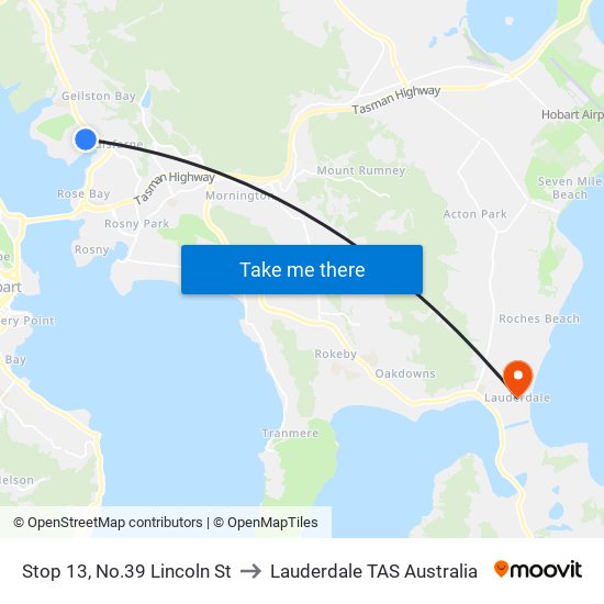 Stop 13, No.39 Lincoln St to Lauderdale TAS Australia map