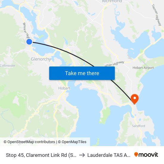 Stop 45, Claremont Link Rd (South Side) to Lauderdale TAS Australia map