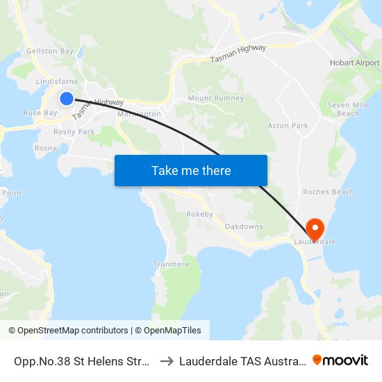 Opp.No.38 St Helens Street to Lauderdale TAS Australia map