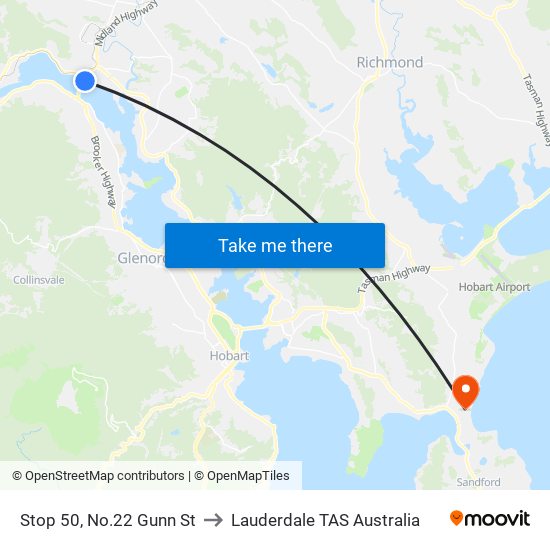 Stop 50, No.22 Gunn St to Lauderdale TAS Australia map