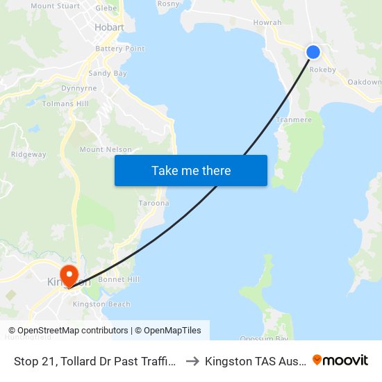 Stop 21, Tollard Dr Past Traffic Lights to Kingston TAS Australia map