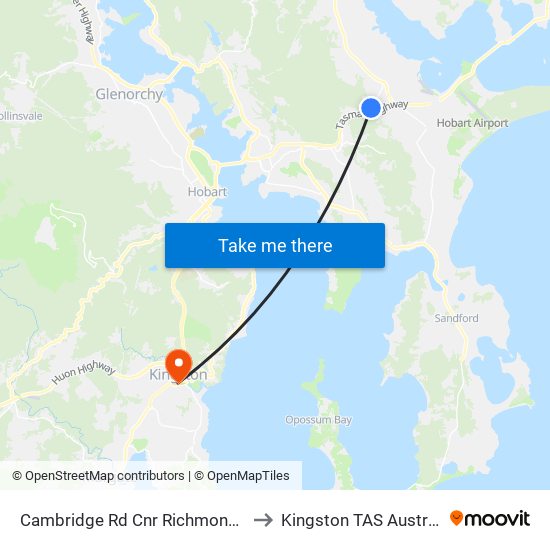 Cambridge Rd Cnr Richmond Rd to Kingston TAS Australia map