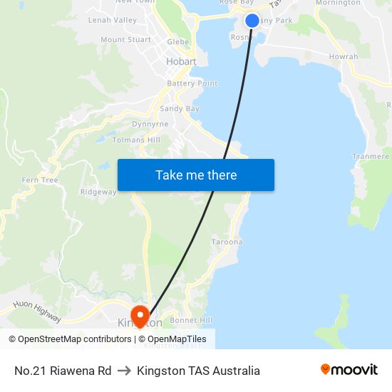 No.21 Riawena Rd to Kingston TAS Australia map