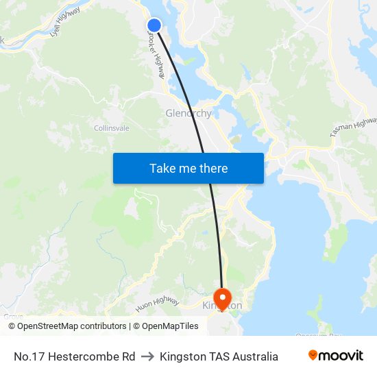 No.17 Hestercombe Rd to Kingston TAS Australia map