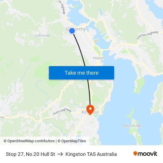 Stop 27, No.20 Hull St to Kingston TAS Australia map