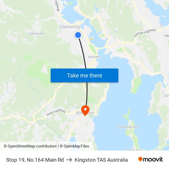 Stop 19, No.164 Main Rd to Kingston TAS Australia map